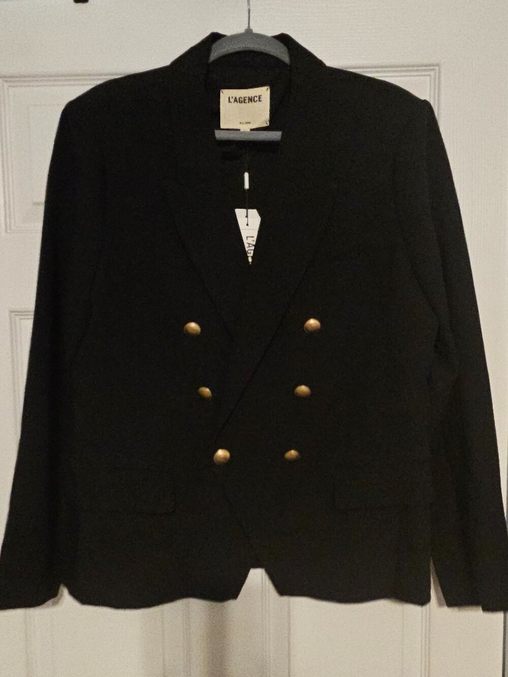 L'AGENCE Double Breasted Blazer Black Size 18